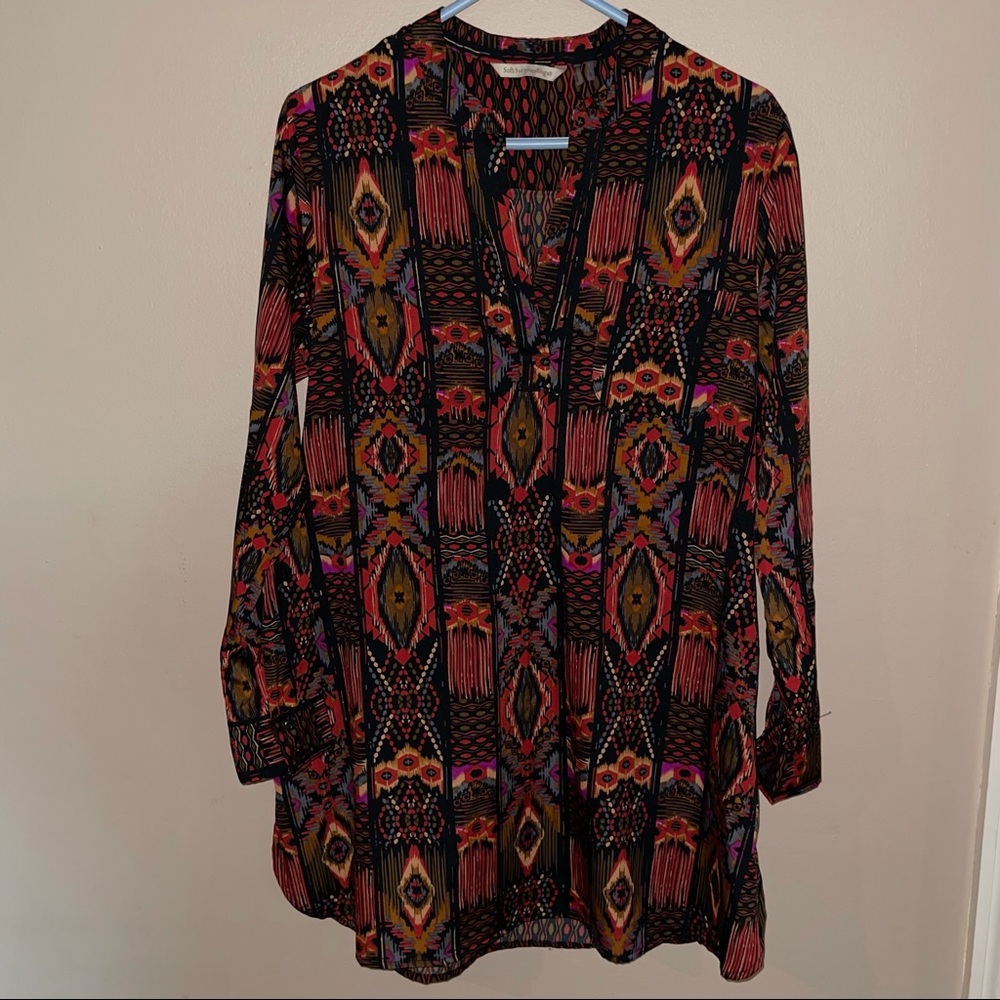Soft Surroundings Red Print Long Sleeve Tunic Top